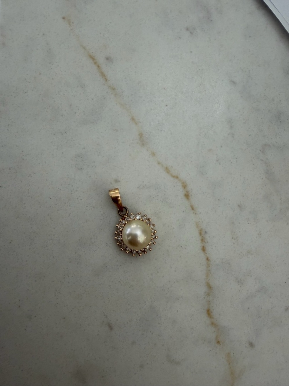 14K Gold Pearl Halo Pendant